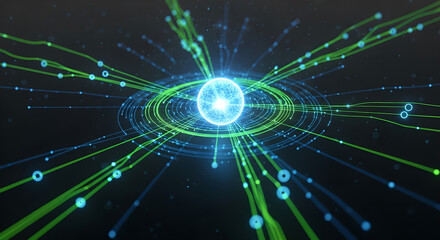 Global Digital Network Connection Blue Green Abstract Technology