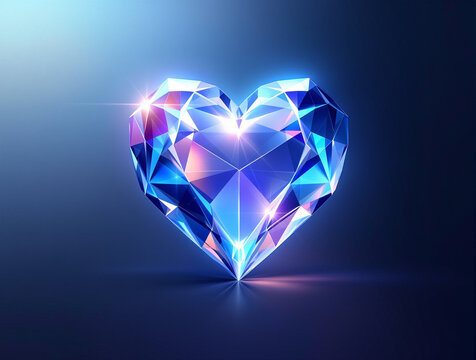 Radiant Heart of Crystal: This is an enchanting heart shaped crystal in a symphony of blues and purples, its facets capture and refract light to create an image of ethereal beauty and lasting allure.