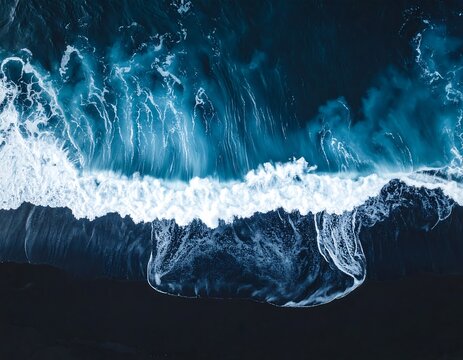 Ocean Wave Crashing, Dark Blue Water, Powerful Nature.