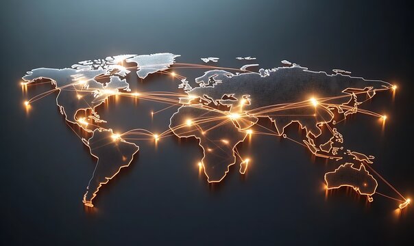 Global network connection world map for business communication and technology