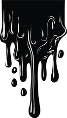 Black dripping paint or liquid a glossy vector illustration isolated on a white background for graphic design