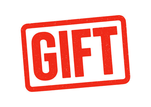 Red grunge gift stamp on white background for promotional materials