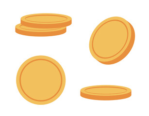 Set coin in golden color. Blank money template. Flat style illustration.