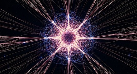 Dynamic light trails converge in mesmerizing starburst pattern on dark backdrop