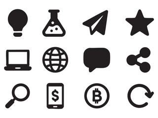 Phishing, Reject web and Search file solid icons pack. Share, Message, Paper plane icons. Online survey, Idea, Loyalty program web icon. Vector 
