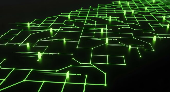 Futuristic green glowing network connections, advanced technology background