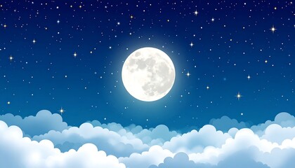 Naklejka premium Night Sky with Full Moon and Clouds.