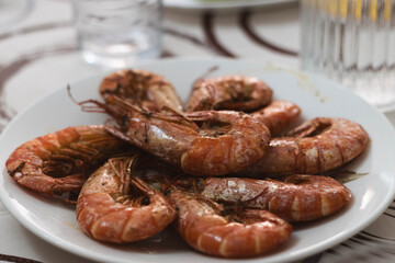 Grilled Prawns on White Plate