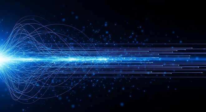 Modern glowing blue data stream bursting with energy and futuristic technology