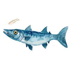 Obraz premium Blue Predatory Fish Hunting Small Prey Vector Illustration.