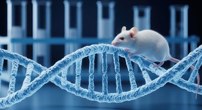 Mouse on dna strand in lab