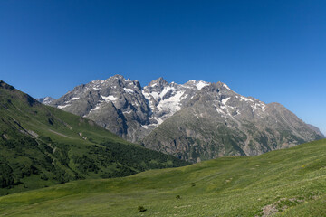 View on the glacier La Meije located in the Massif des Écrins range, Hautes Alpes, France