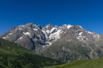 View on the glacier La Meije located in the Massif des Écrins range, Hautes Alpes, France