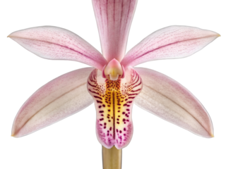 Elegant cymbidium orchid flower with pink petals isolated on transparent background