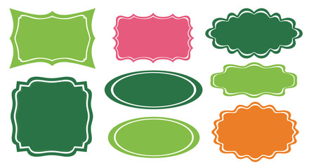 Collection of colorful, ornate, and uniquely shaped blank labels and frames for various design purposes.