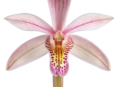 Elegant cymbidium orchid flower with pink petals isolated on transparent background