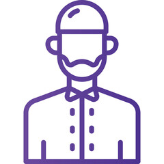 Purple Line Art Icon of a Man Wearing a Kufi Hat and Button Up Shirt on Transparent Background