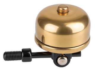 Closeup of a shiny golden bicycle bell isolated on transparent background