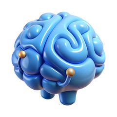 Stylized blue brain with gold accents isolated on transparent background