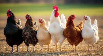 Chicken and rooster group on farm