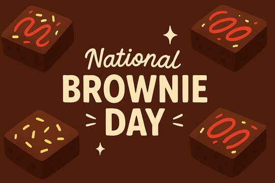 Brownie celebration national brownie day dessert illustration with delicious chocolate squares festive bakery treat sweet food promotion cocoa pastry graphic for holiday event marketing design - Powered by Adobe