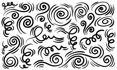 Calligraphic swirl flourish. wedding card decor curls swirles dividers vector set. Black curly thin lines, filigree ornaments collection, handdrawn doodle design element.