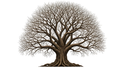Majestic bare tree with intricate branches against a dark background