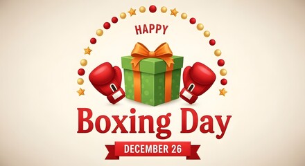 Festive boxing day celebration with gift and boxing gloves illustration