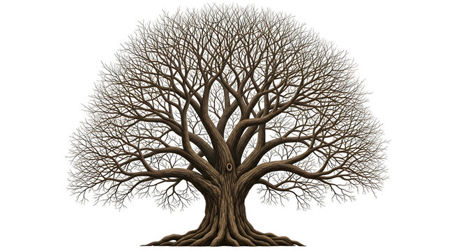 Majestic bare tree with intricate branches against a dark background