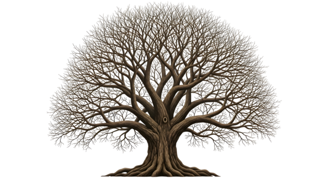 Majestic bare tree with intricate branches against a dark background