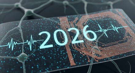 Future technology concept with year 2026 and neural network