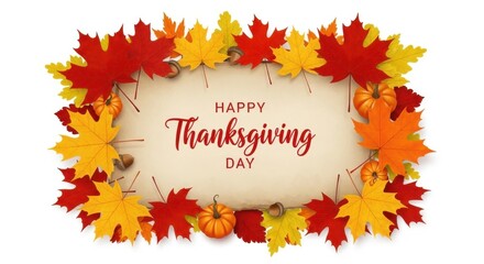 Happy Thanksgiving Day Celebration with Autumn Leaves