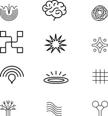 Collection of black line art icons and symbols graphic