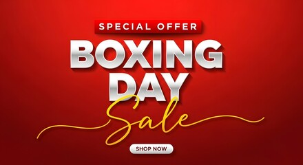 Boxing day sale promotion with silver letters on red background