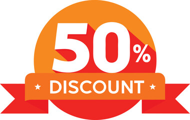 50% discount badge with ribbon illustration