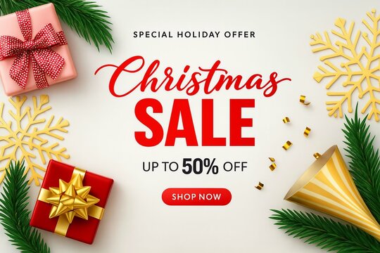 Special holiday offer christmas sale up to 50 percent off with gifts and festive decorations