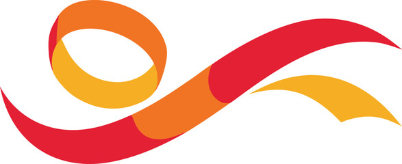 Abstract flowing ribbon shape with red, orange and yellow colors