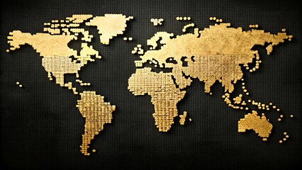 Textured Gold World Map Black Background Global Business Concept