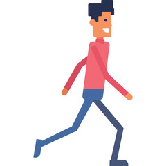 Pixelated Man Walking with Blue Jeans and Pink Long Sleeve Shirt on Transparent Background Simple Flat Design Character
