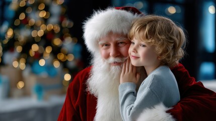 Naklejka premium Santa Claus listening to a child's Christmas wish