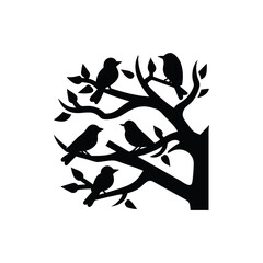 Bird silhouette perched on tree branches with leaves a simple graphic illustration representing nature and wildlife isolated on white background isolated on transparent background