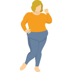 Fototapeta premium Plus Size Woman Standing Confidently in Orange Sweater and Blue Pants with Transparent Background