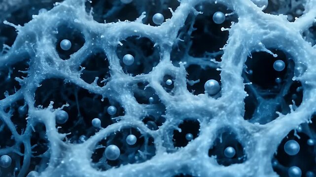 Intricate Blue Cellular Structure with Spherical Elements, Abstract Background Video