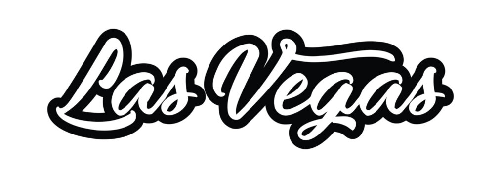 The iconic script lettering for "Las Vegas" is presented in a bold, graphic style on a clean white background.