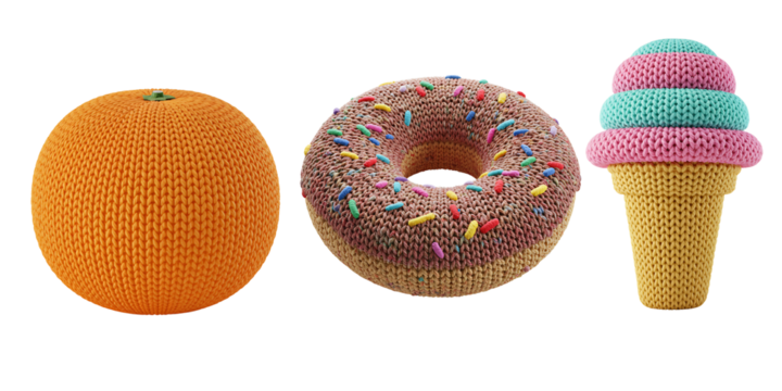 Pixelated orange donut and ice cream cone against black background - Powered by Adobe