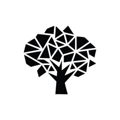 Tree with geometric mosaic pattern for foliage representing nature and modern design isolated on white background isolated on transparent background © Pixel Forge Studio