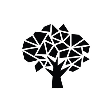 Tree with geometric mosaic pattern for foliage representing nature and modern design isolated on white background isolated on transparent background