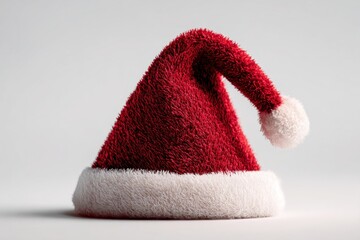 Red fluffy Santa hat with white pompom and trim