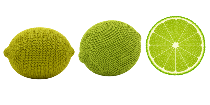 Three green citrus fruits arranged in a row against a black background