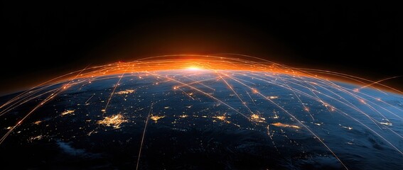 Earth network a global view with illuminated cities and glowing connections